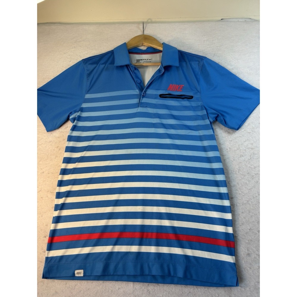 Nike Golf Sport Shirt Mens Sz Small  Dri-Fit Polo Blue White Striped Performance